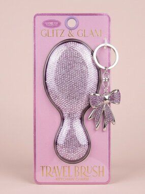 NWT Glitz & Glam Purple Rhinestone Travel Hair Brush Keychain Charm